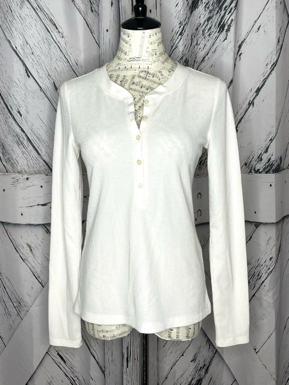 LOFT Cream Henley Long Sleeved Shirt S